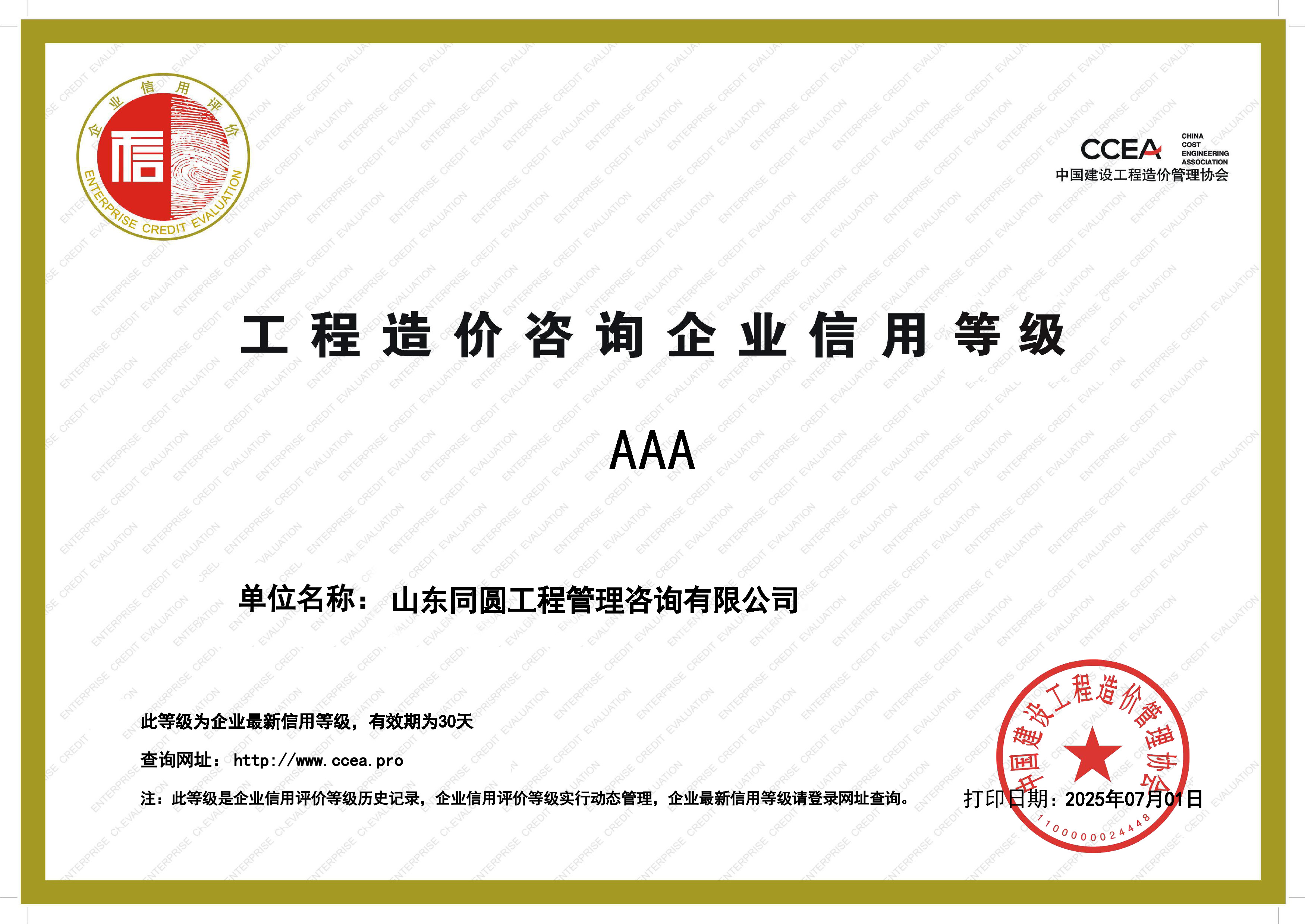 同圓咨詢獲評(píng)中價(jià)協(xié)“AAA級(jí)信用企業(yè)”